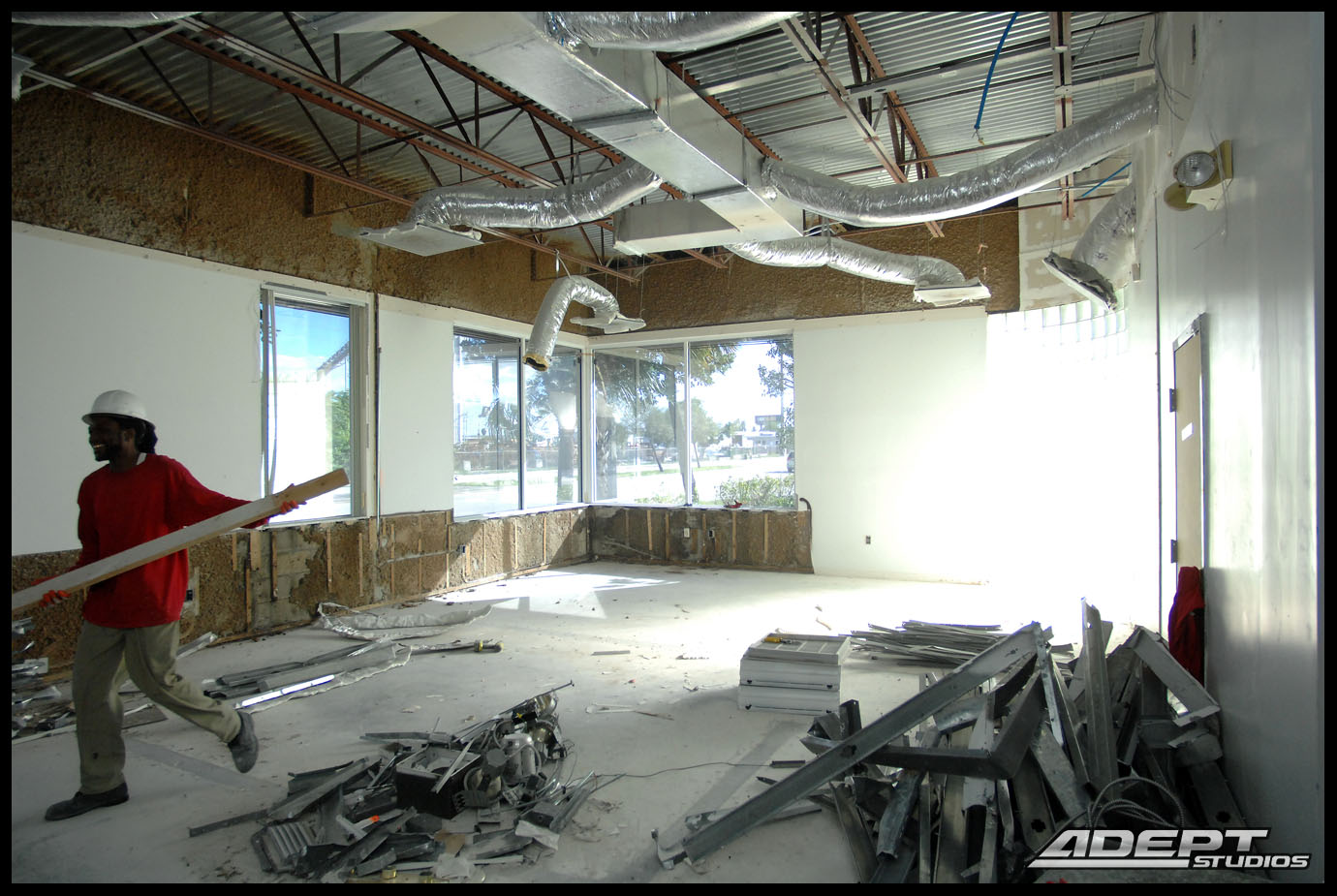 Studio demo - day 2. Photography studio construction project photos